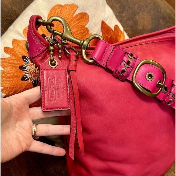 COACH BLEECKER XL HOBO 11423 BURNISHED LEATHER BRASS BUCKLE HANGTAG FUSCIA LNC! - Picture 3 of 17